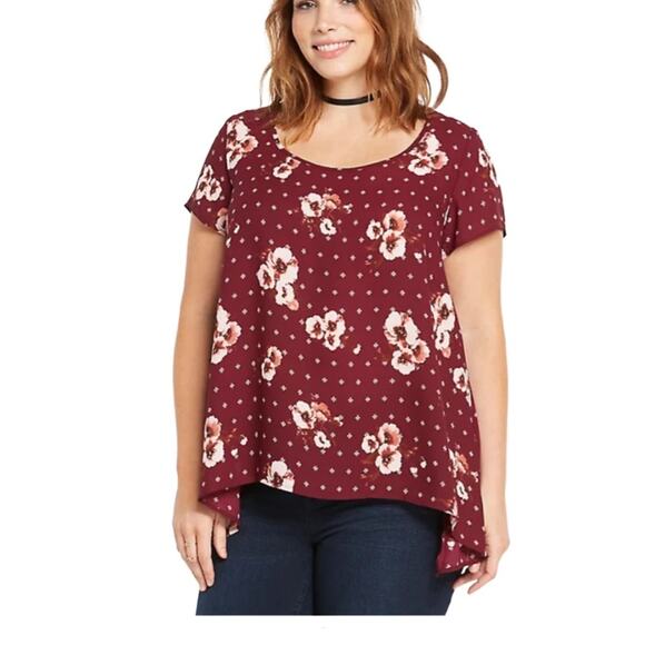 torrid Floral Print Georgette Sharkbite Top Size 2 - Picture 2 of 7